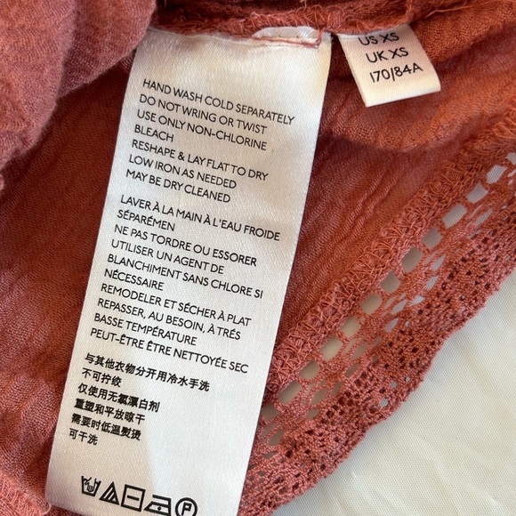 FREE PEOPLE Jasmine Victorian Ruffle Lace Trim Cropped Blouse Rose Size XS - Picture 12 of 13